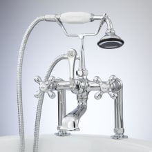 Deck Mounted Clawfoot Tub Filler Faucet with 6" Deck Couplers and Metal Cross Handles - Includes Hand Shower and Valve