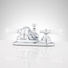 Teapot Centerset Bathroom Faucet with Small Porcelain Lever Handles and Pop-Up Drain Assembly