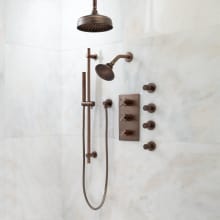 Exira Thermostatic Shower System with 8" Rainfall Shower Head, Wall Mounted Shower Head, Hand Shower, and 4 Body Sprays - Rough In Included