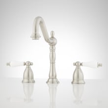 Victorian 1.2 GPM Widespread Bathroom Faucet with Large Porcelain Cross Handles and Pop-Up Drain Assembly