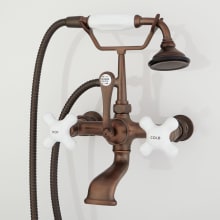 Wall Mounted Clawfoot Tub Filler Faucet with 2" Wall Couplers, Integrated Diverter- Includes Telephone Style Hand Shower