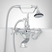 Tub Wall Mounted Tub Filler Faucet with Cross Handles and Lever Diverter - Includes Hand Shower, Valve Included