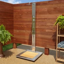 Abner Stainless Steel Thermostatic Outdoor Shower Panel with Shower Head, Hand Shower, Bodysprays and Bamboo Tray