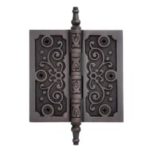 Ornate 4" x 4" Solid Brass Plain Bearing Square Corner Door Hinge - Single Hinge