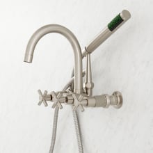 Sebastian Wall Mounted Tub Filler Faucet with 4" Wall Couplers and Cross Handles - Includes Hand Shower