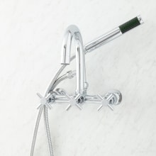 Sebastian Wall Mounted Tub Filler Faucet with 4" Wall Couplers and Cross Handles - Includes Hand Shower