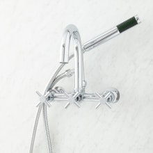 Sebastian Wall Mounted Tub Filler Faucet with 6" Wall Couplers and Cross Handles - Includes Hand Shower