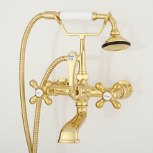 Wall Mounted Tub Filler Faucet with 4" Wall Couplers, Cross Handles, and Lever Diverter - Includes Hand Shower and Valve