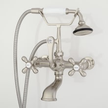 Wall Mounted Tub Filler Faucet with 4" Wall Couplers, Cross Handles, and Lever Diverter - Includes Hand Shower and Valve