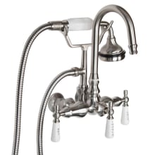 Wall Mounted Tub Filler Faucet with 6" Wall Couplers and Porcelain Lever Handles - Includes Hand Shower, Valve Included