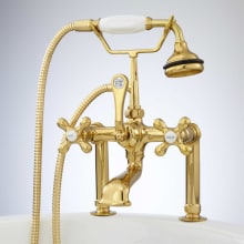 Deck Mounted Roman Tub Filler with Cross Handles and 4" Deck Couplers- Includes Telephone Style Hand Shower