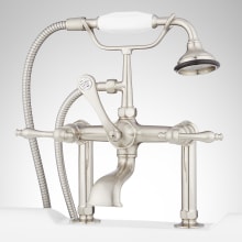 Deck Mounted Tub Filler Faucet with 4" Deck Couplers and Lever Diverter - Includes Hand Shower, Valve Included