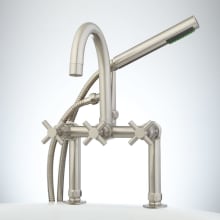 Sebastian Deck Mounted Tub Filler Faucet with 4" Deck Couplers and Metal Cross Handles- Includes Hand Shower