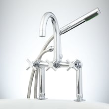 Sebastian Deck Mounted Tub Filler Faucet with 4" Deck Couplers and Metal Cross Handles- Includes Hand Shower