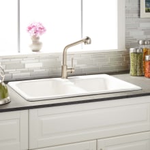 Elgin 33" Drop In Double Basin Cast Iron Kitchen Sink with Single Faucet Hole