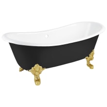 Lena 72" Cast Iron Soaking Clawfoot Tub with Pre-Drilled Overflow Hole