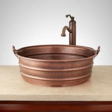 17" Copper Bucket Vessel Bathroom Sink with Decorative Copper Handles