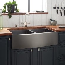 Atlas 33" Farmhouse 50/50 Double Basin Stainless Steel Kitchen Sink with Curved Apron