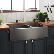Atlas 33" Farmhouse 60/40 Double Basin Stainless Steel Kitchen Sink with Curved Apron
