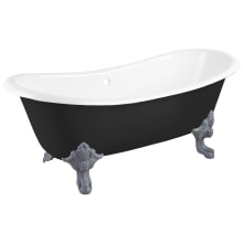 Lena 72" Cast Iron Soaking Clawfoot Tub with Pre-Drilled Overflow Hole