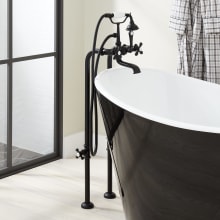 34-1/2" Floor Mounted Tub Filler Faucet with Metal Cross Handles - Includes Hand Shower and Valve