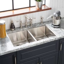 Ortega 33" Drop In / Undermount 50/50 Double Basin Stainless Steel Kitchen Sink with 4 Faucet Holes