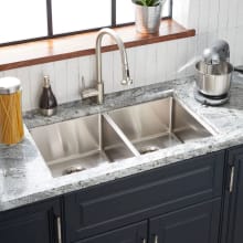 Ortega 33" Drop In / Undermount 50/50 Double Basin Stainless Steel Kitchen Sink with Single Faucet Hole