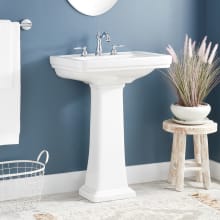 Key West 24" Vitreous China Pedestal Sink with Porcelain Base and 3 Faucet Holes at 8" Centers