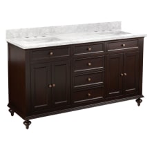 Keller 60" Free Standing Double Vanity Cabinet Set with Mahogany Cabinet, Vanity Top and Rectangular Undermount Sinks - 8" Faucet Holes