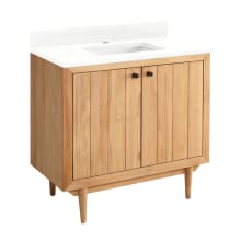 Osa 36" Free Standing Single Vanity Cabinet Set with Teak Cabinet, Vanity Top and Rectangular Undermount Sink - Single Faucet Hole