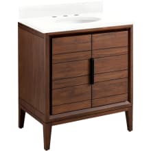 Aliso 30" Free Standing Single Vanity Set with Teak Cabinet, Vanity Top, and Oval Undermount Sink - 8" Faucet Holes