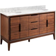 Aliso 60" Freestanding Teak Single Basin Vanity Set with Cabinet, Vanity Top, and Oval Undermount Sinks - 8" Widespread Faucet Holes