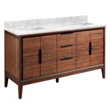 Aliso 60" Freestanding Teak Single Basin Vanity Set with Cabinet, Vanity Top, and Rectangular Undermount Sinks - Single Faucet Holes