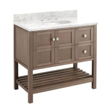 Olsen 36" Single Vanity Set with Wood Cabinet, Stone Vanity Top, and Oval Undermount Porcelain Sink - 8" Faucet Holes