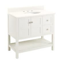 Olsen 36" Free Standing Single Vanity Cabinet Set with Wood Cabinet, Stone Vanity Top and Oval Undermount Sink - 8" Faucet Holes