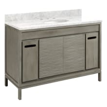 Becker 48" Free Standing Single Vanity Set with Teak Cabinet, Stone Vanity Top, and Oval Undermount Porcelain Sink - 8" Faucet Holes