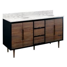 Bivins 60" Freestanding Teak Double Basin Vanity Set with Cabinet, Vanity Top, and Oval Undermount Sinks - 8" Faucet Holes