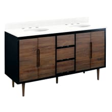 Bivins 60" Freestanding Teak Double Basin Vanity Set with Cabinet, Vanity Top, and Oval Undermount Sinks - 8" Faucet Holes