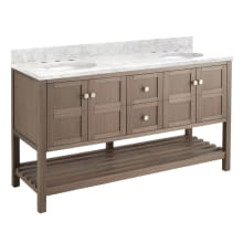 Olsen 60" Double Vanity Set with Wood Cabinet, Stone Vanity Top, and Oval Undermount Porcelain Sinks - 8" Faucet Holes