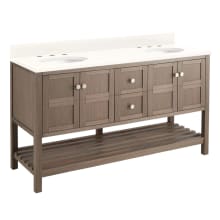 Olsen 60" Double Vanity Set with Wood Cabinet, Stone Vanity Top, and Oval Undermount Porcelain Sinks - 8" Faucet Holes