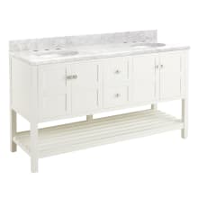Olsen 60" Free Standing Double Vanity Cabinet Set with Wood Cabinet, Stone Vanity Top and Oval Undermount Sinks - 8" Faucet Holes