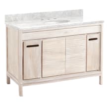 Becker 48" Free Standing Single Vanity Set with Teak Cabinet, Stone Vanity Top, and Oval Undermount Porcelain Sink - 8" Faucet Holes