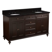 Keller 60" Free Standing Double Vanity Set with Mahogany Cabinet, Stone Vanity Top, and Oval Undermount Porcelain Sinks - 8" Faucet Holes