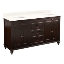 Keller 60" Free Standing Double Vanity Cabinet Set with Mahogany Cabinet, Quartz Vanity Top and Oval Undermount Sinks - No Faucet Holes