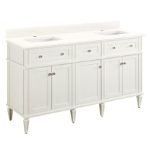 Elmdale 60" Free Standing Double Vanity Cabinet Set with Mahogany Cabinet, Vanity Top and Rectangular Undermount Sinks - Single Faucet Hole