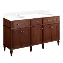 Elmdale 60" Freestanding Mahogany Double Basin Vanity Set with Cabinet, Vanity Top, and Oval Undermount Sink - 8" Faucet Holes