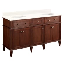 Elmdale 60" Freestanding Mahogany Double Basin Vanity Set with Cabinet, Vanity Top, and Rectangular Undermount Sink - No Faucet Holes