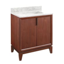 Talyn 30" Free Standing Single Vanity Set with Mahogany Cabinet, Stone Vanity Top, and Rectangular Undermount Porcelain Sink - No Faucet Holes