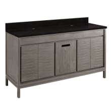 Becker 60" Free Standing Double Vanity Set with Teak Cabinet, Granite Vanity Top, and 2" Cutout for Vessel Sink - Inside Offset Faucet Holes