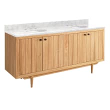 Osa 72" Freestanding Teak Double Basin Vanity Set with Cabinet, Vanity Top, and Oval Undermount Sinks - 8" Faucet Holes